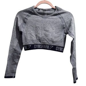 Gymshark Flex‎ Long Sleeve Crop Top, Blue/Gray, size Medium